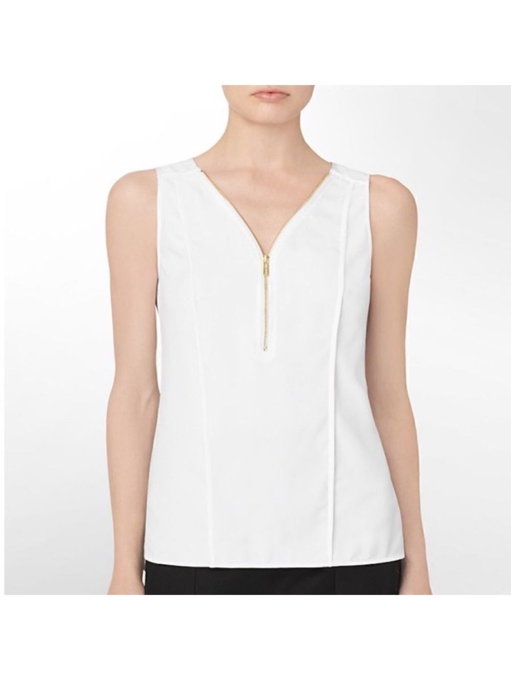 CK M White Gold Partial Zip High Low Sleeveless Shell